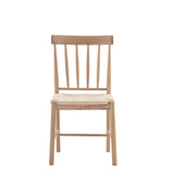 Natural wood and rope dining chairs