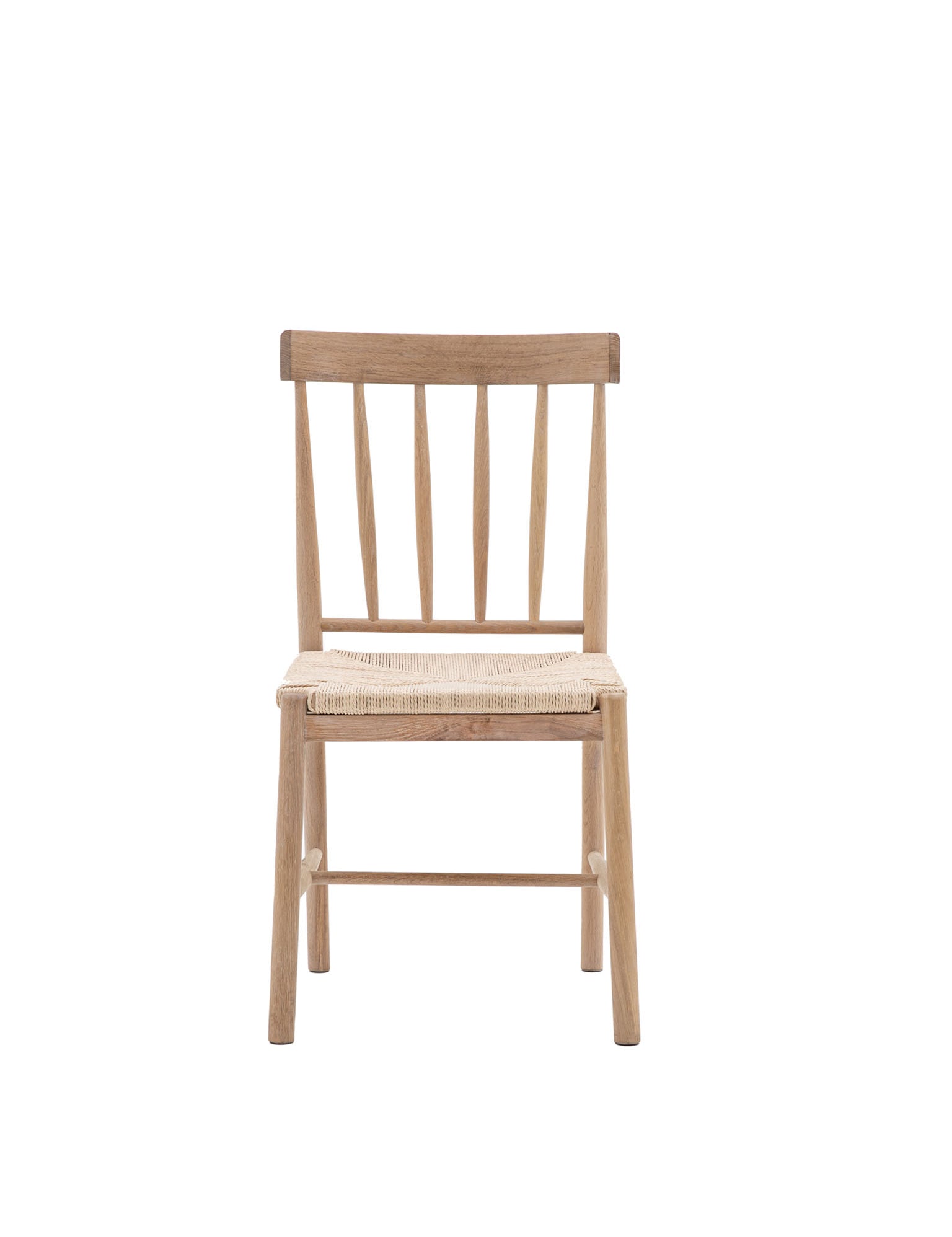 Natural wood and rope dining chairs