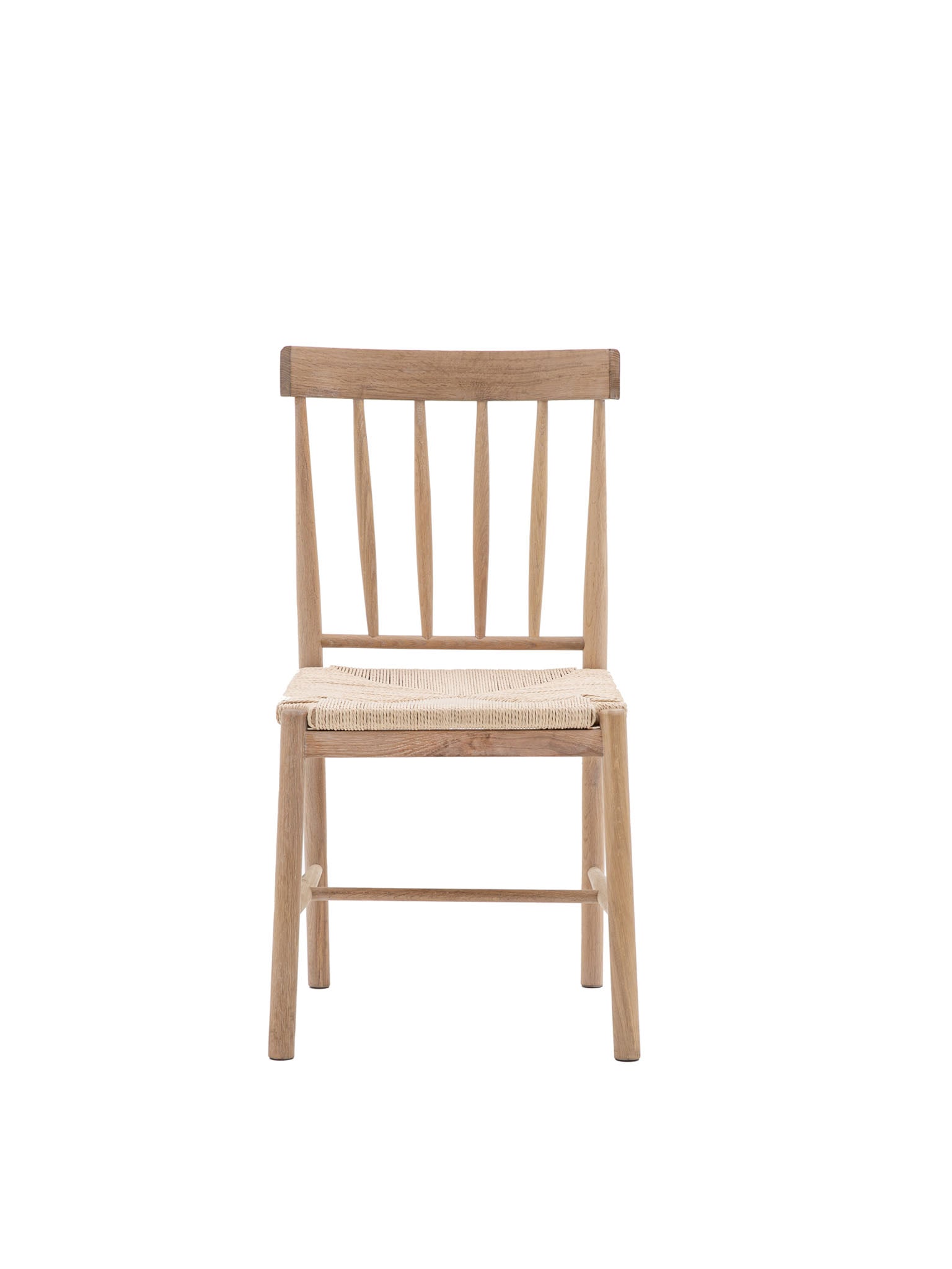 Natural wood and rope dining chairs