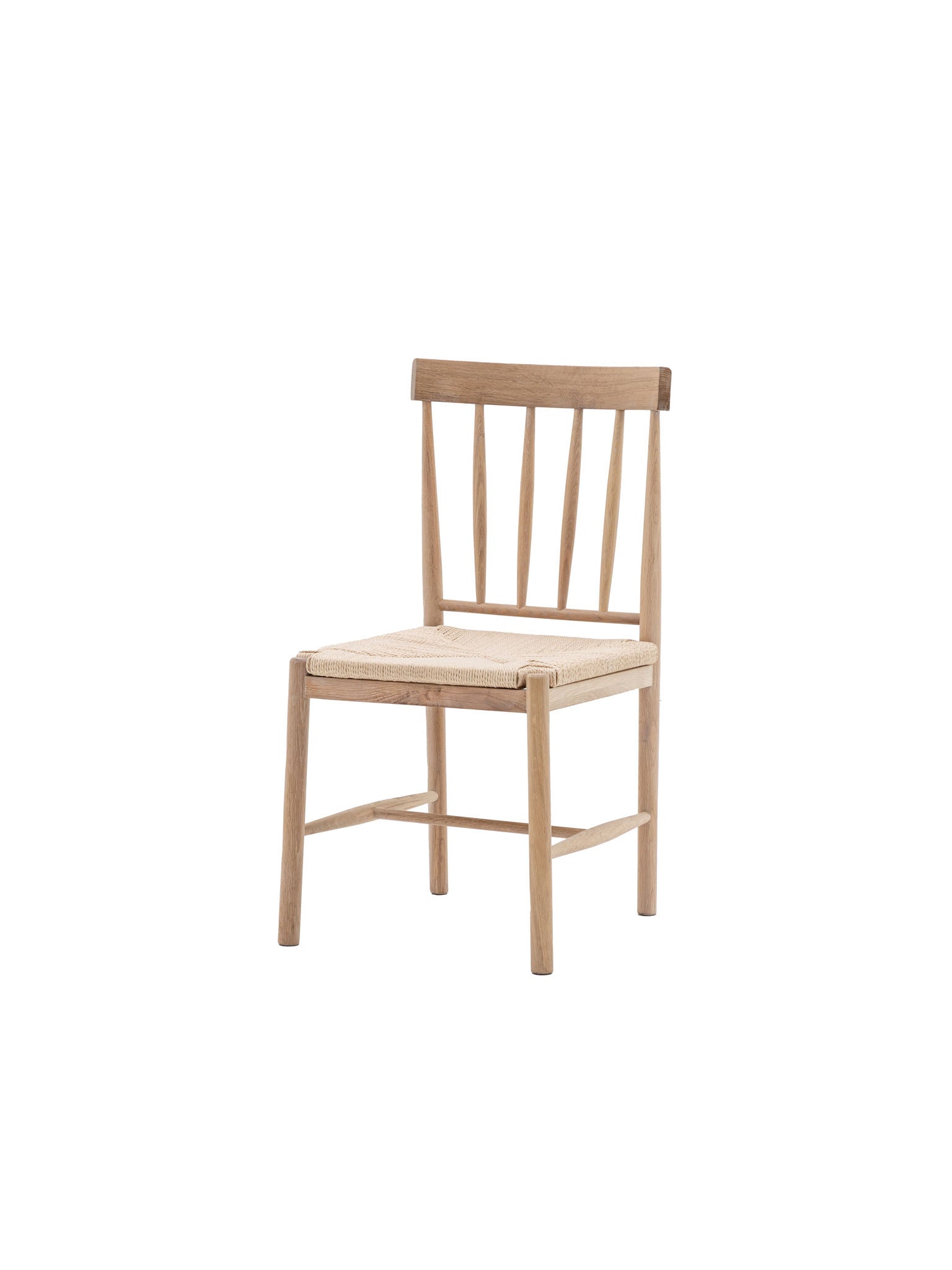 Natural wood and rope dining chairs