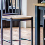 Farmhouse wooden bar stools with woven rope seat