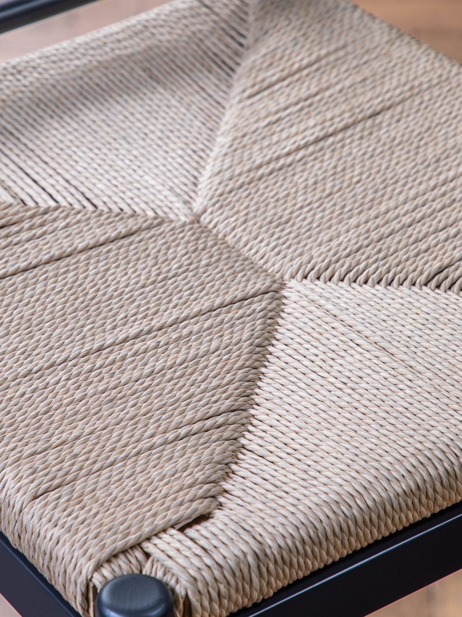 Farmhouse wooden bar stools with woven rope seat