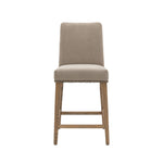 Oak leg, beige linen metal stud bar stool, pack of 2