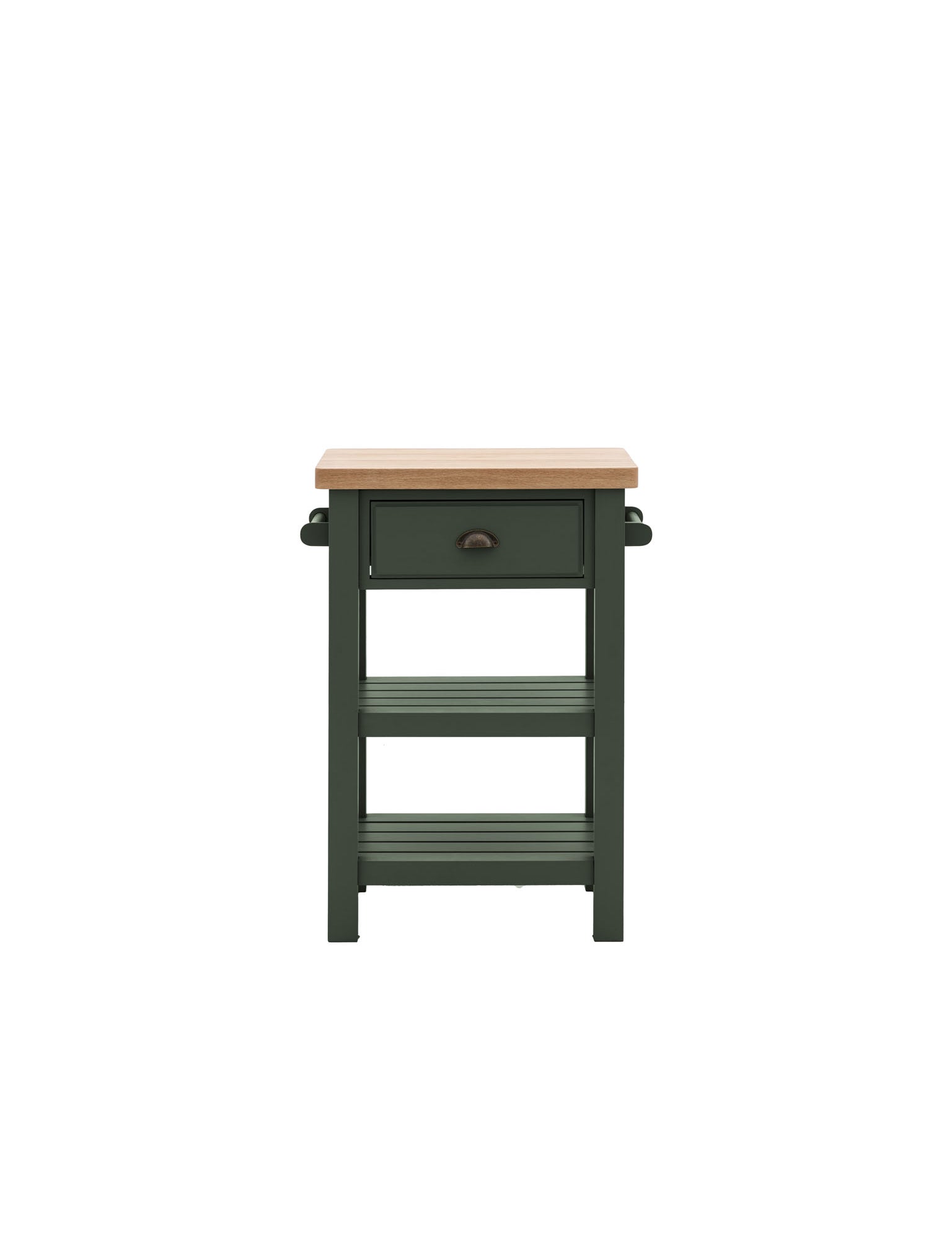 Farmhouse oak top butchers block painted in moss
