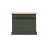 Farmhouse, oak top, 2 door cabinet, moss green