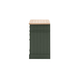 Farmhouse, oak top, 2 door cabinet, moss green