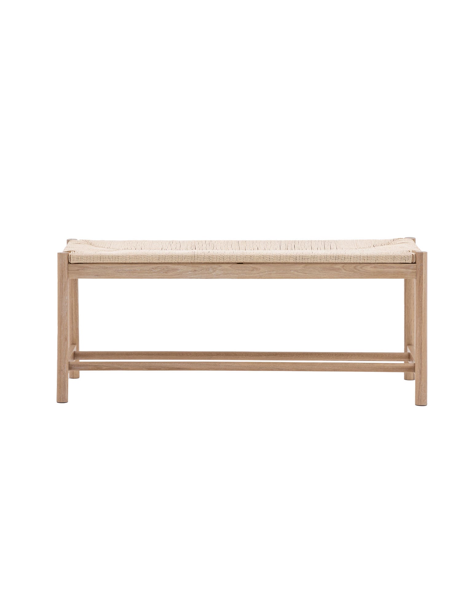 farmhouse style oak and rope bench