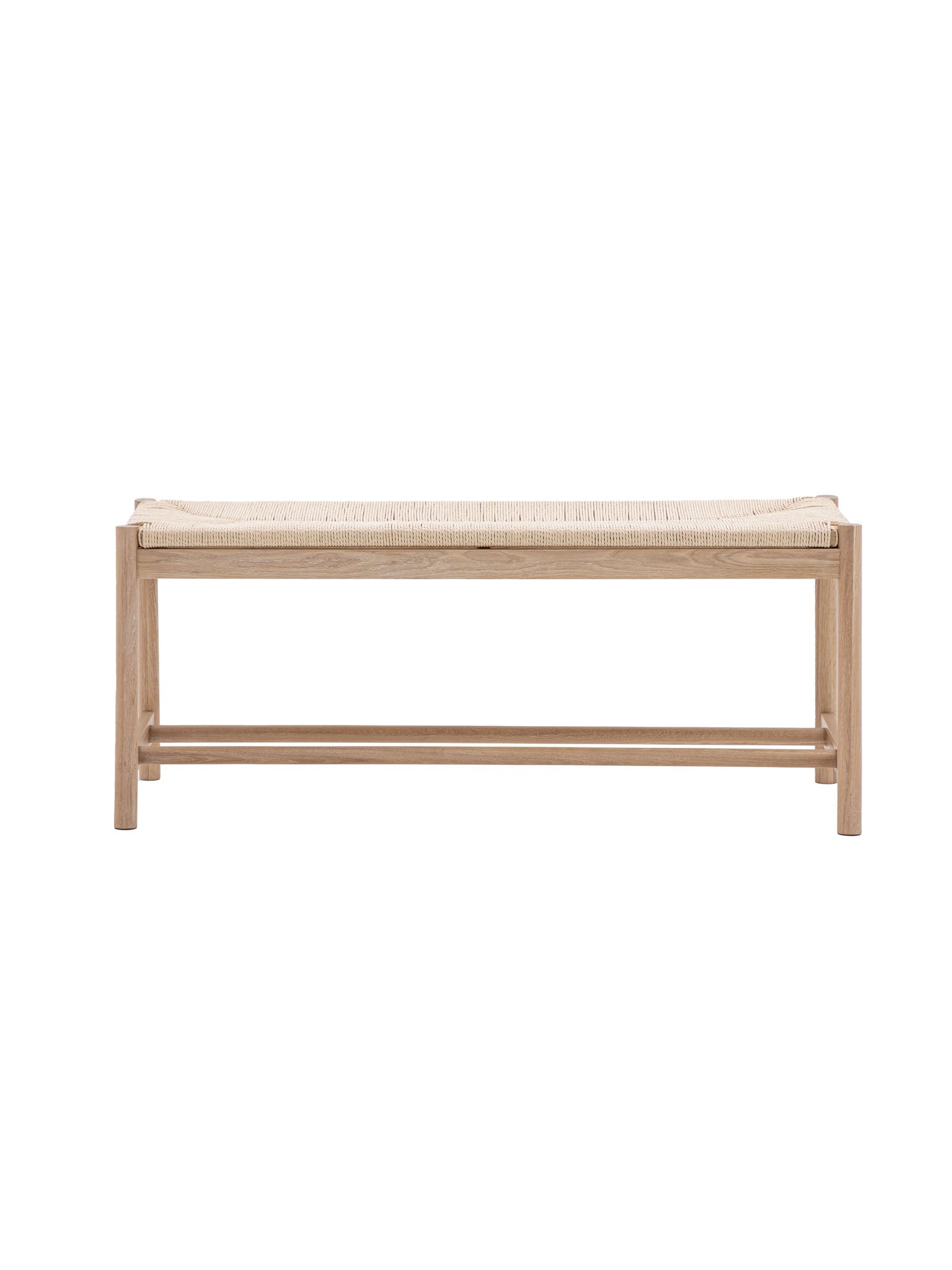 farmhouse style oak and rope bench