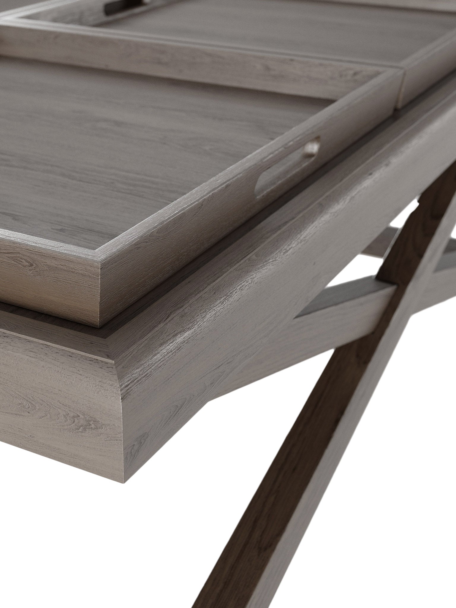 Wooden oak coffee table with 3 trays