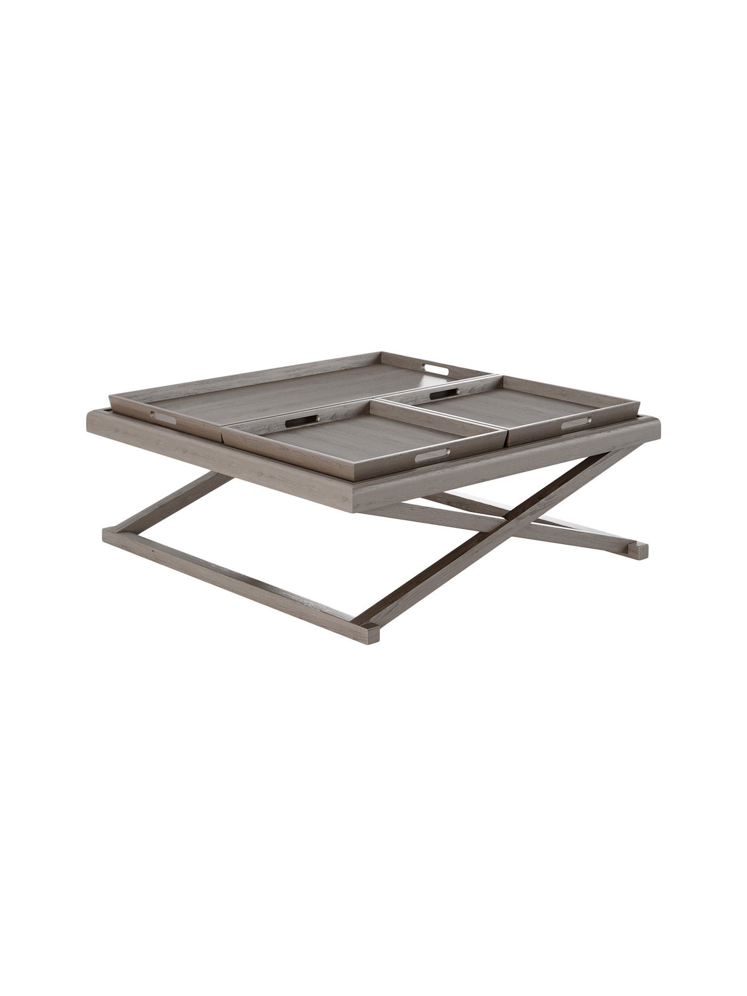 Wooden oak coffee table with 3 trays