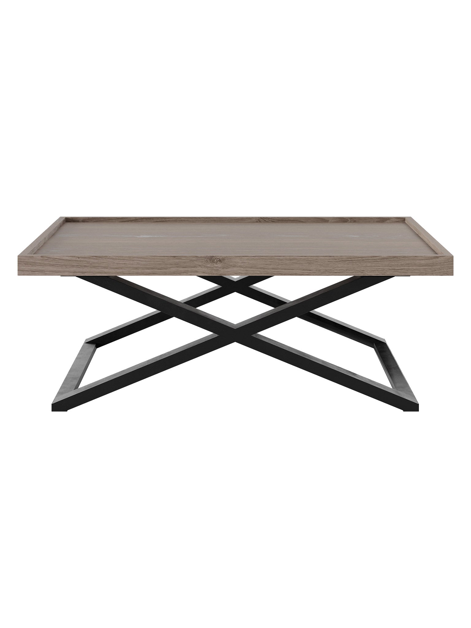 Rectangular wooden coffee table with black metal legs