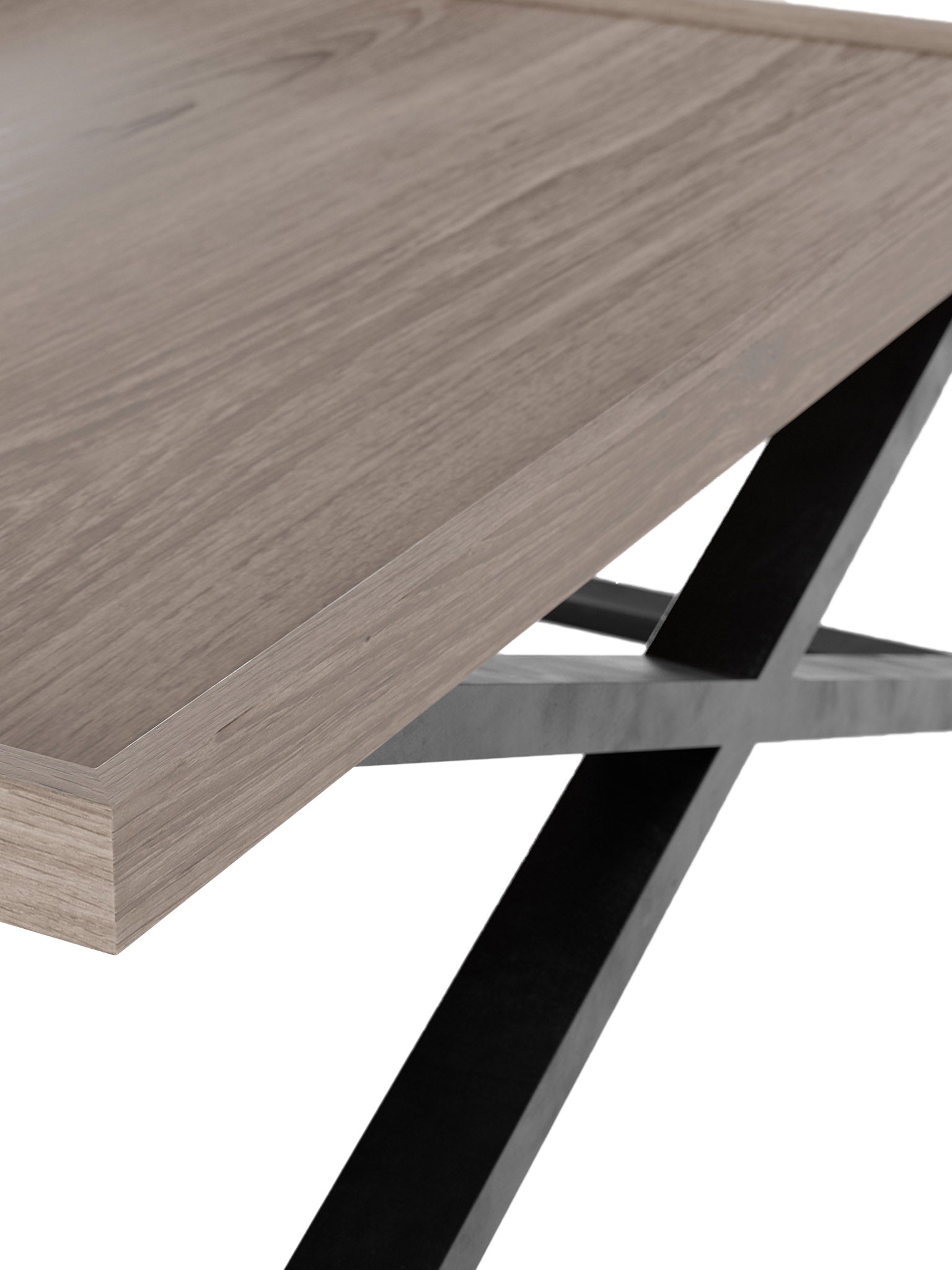 Rectangular wooden coffee table with black metal legs