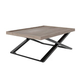 Rectangular wooden coffee table with black metal legs