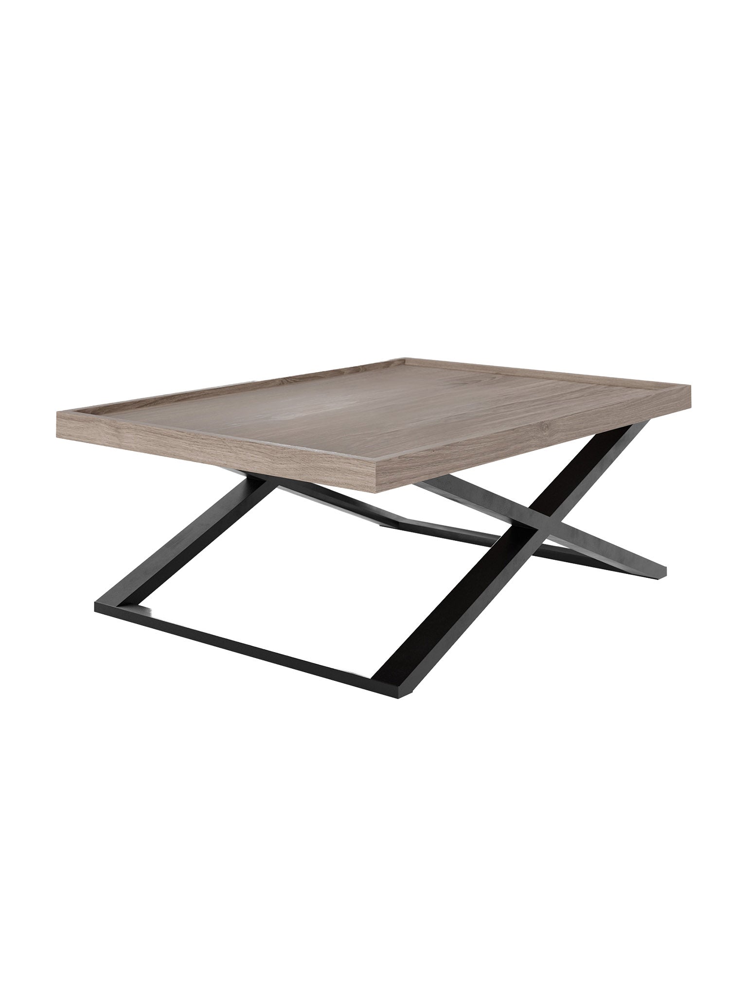 Rectangular wooden coffee table with black metal legs