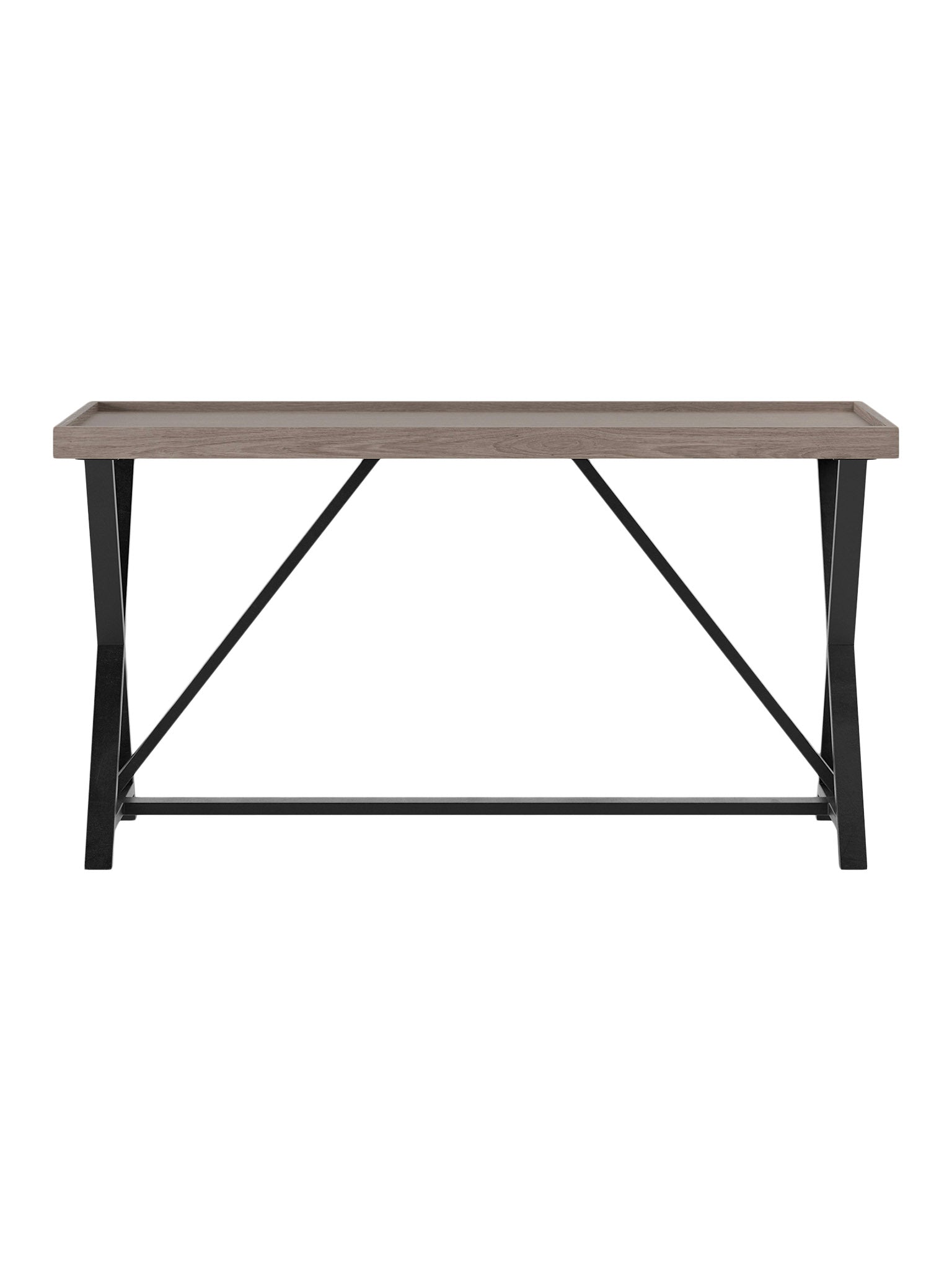 Wooden console table with black metal legs