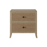 Oak and rattan laticed front 2 drawer bedside table