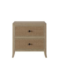 Oak and rattan laticed front 2 drawer bedside table
