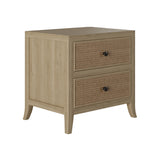 Oak and rattan laticed front 2 drawer bedside table