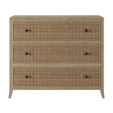 Oak and rattan laticed front 3 drawer chest of drawers