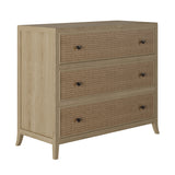 Oak and rattan laticed front 3 drawer chest of drawers