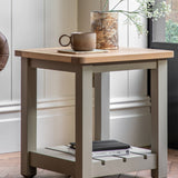 Farmhouse, oak top, side table, olive green
