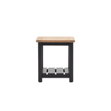 oak top, farmhouse style side table in dark navy