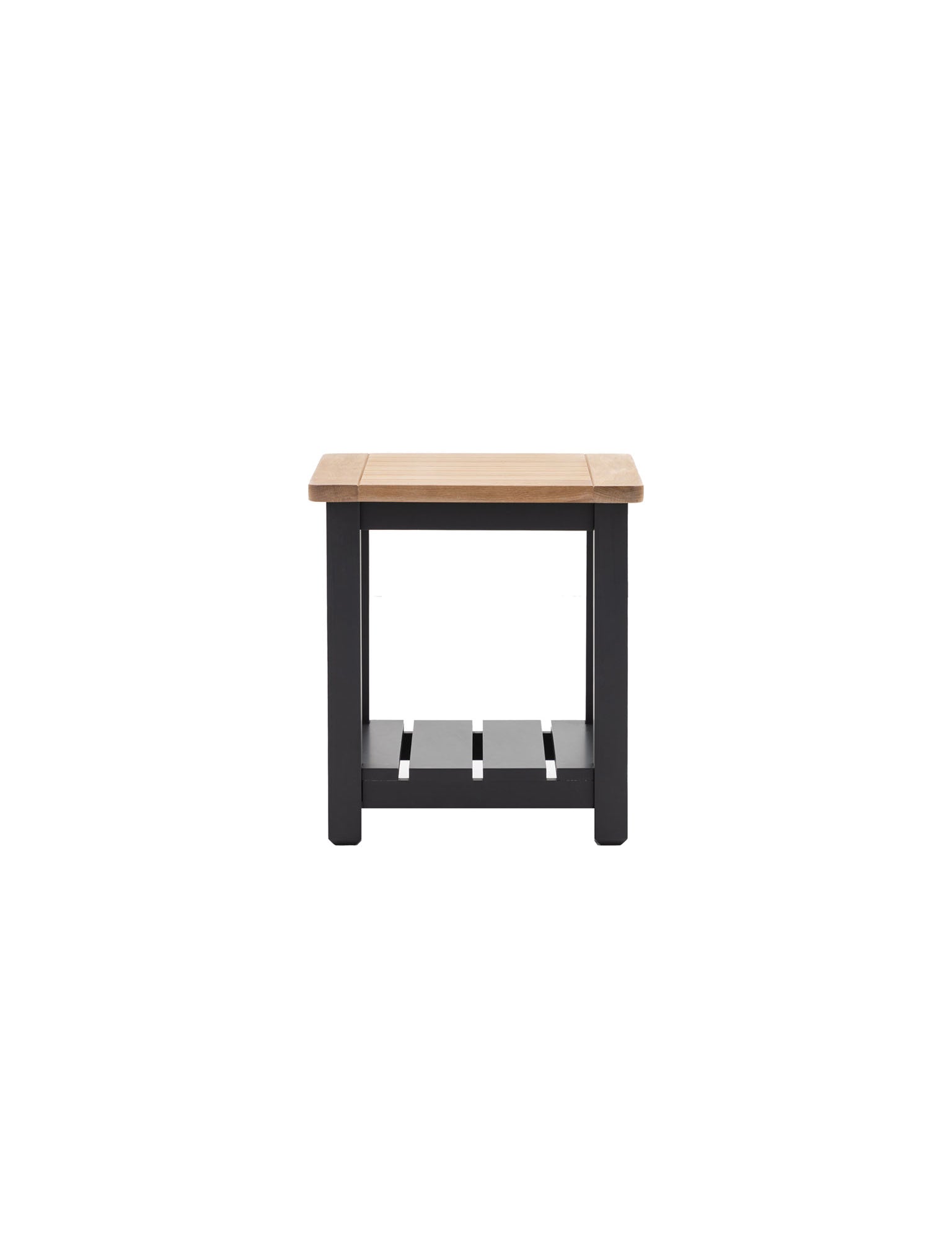 oak top, farmhouse style side table in dark navy