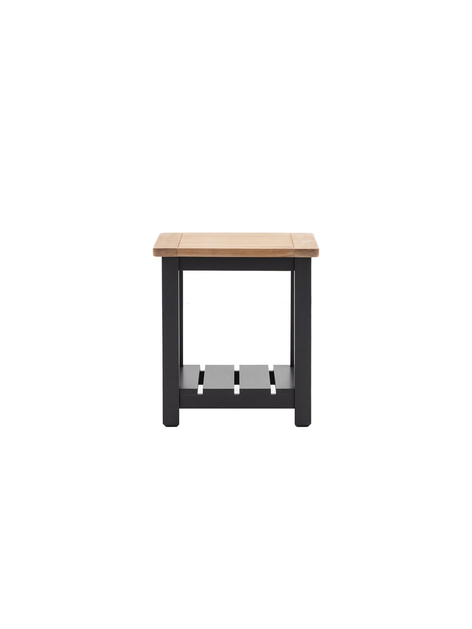 oak top, farmhouse style side table in dark navy