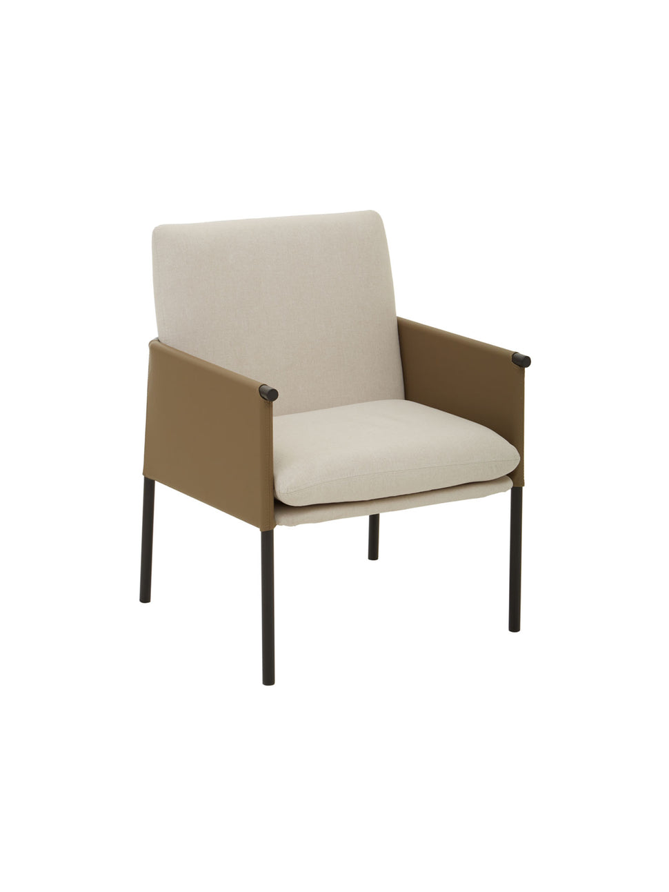 cream fabric and leather chair with black legs