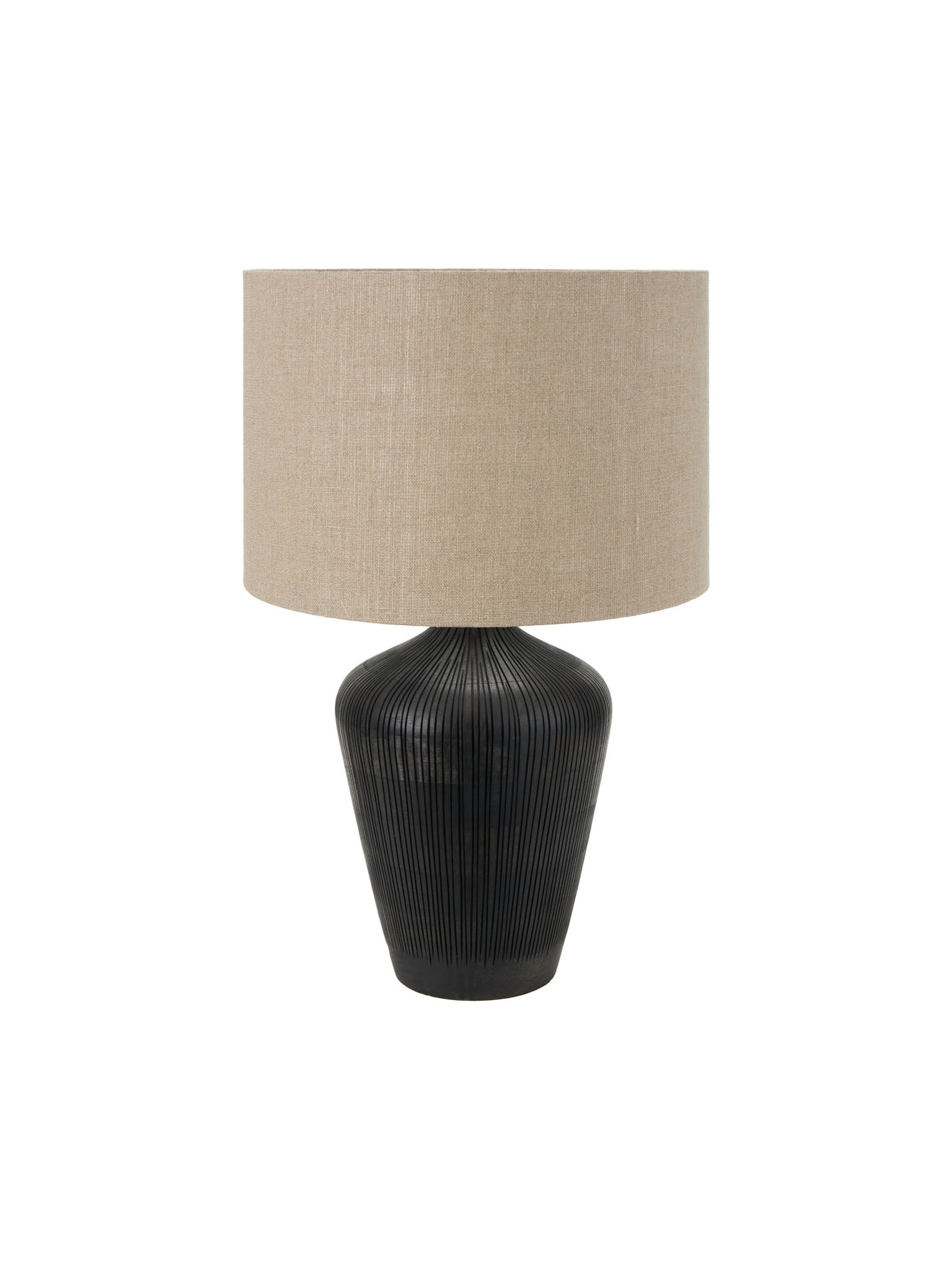 Antique black textured wooden table lamp.