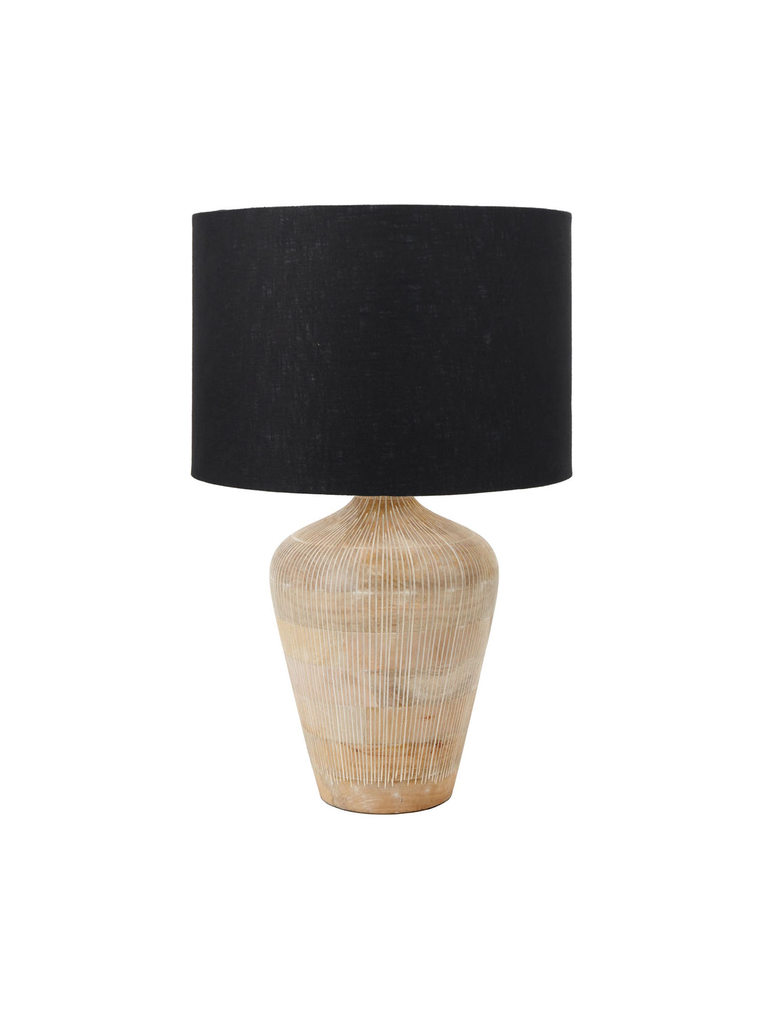 Textured wooden table lamp.