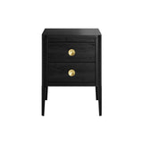 Black Two Drawer Oak Bedside Table with Brass Style Round Handles