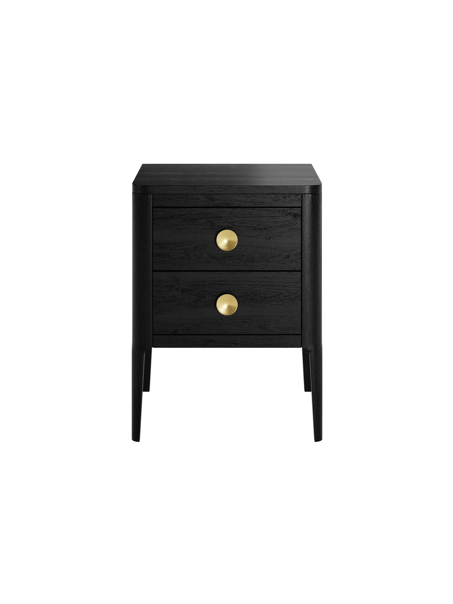 Black Two Drawer Oak Bedside Table with Brass Style Round Handles