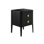 Black Two Drawer Oak Bedside Table with Brass Style Round Handles