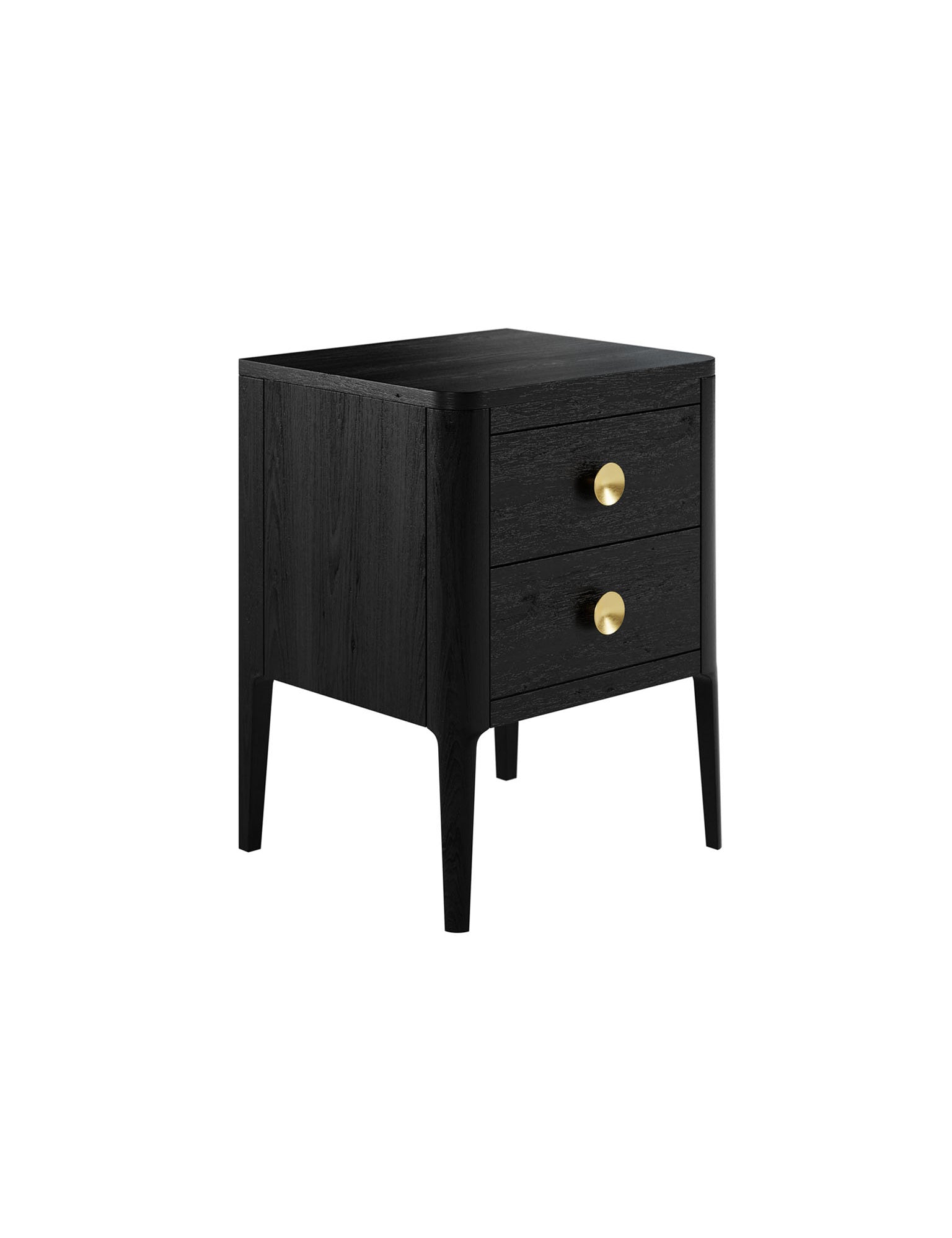 Black Two Drawer Oak Bedside Table with Brass Style Round Handles