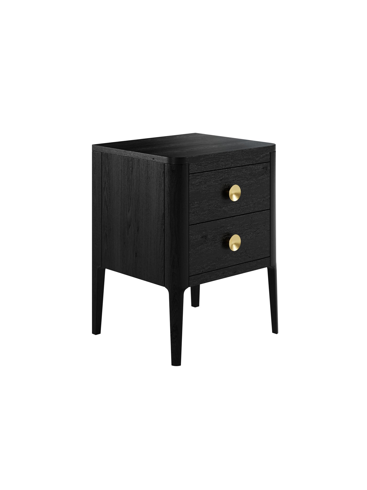 Black Two Drawer Oak Bedside Table with Brass Style Round Handles