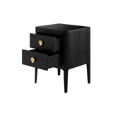 Black Two Drawer Oak Bedside Table with Brass Style Round Handles