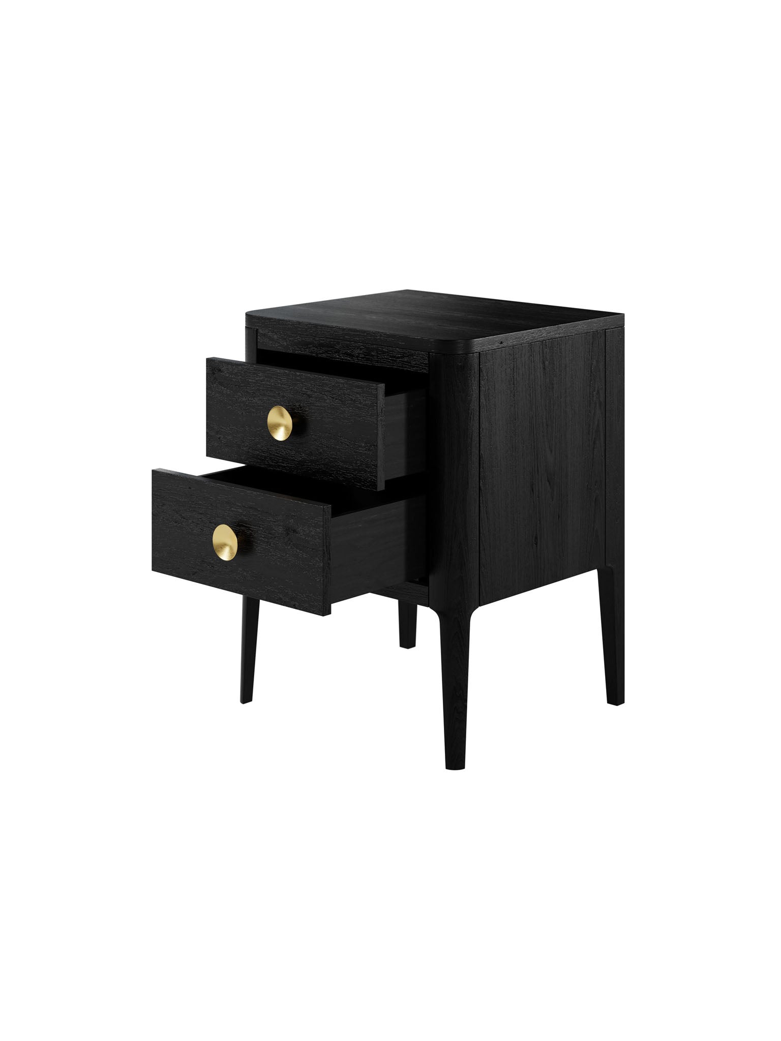 Black Two Drawer Oak Bedside Table with Brass Style Round Handles