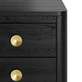 Black Two Drawer Oak Bedside Table with Brass Style Round Handles