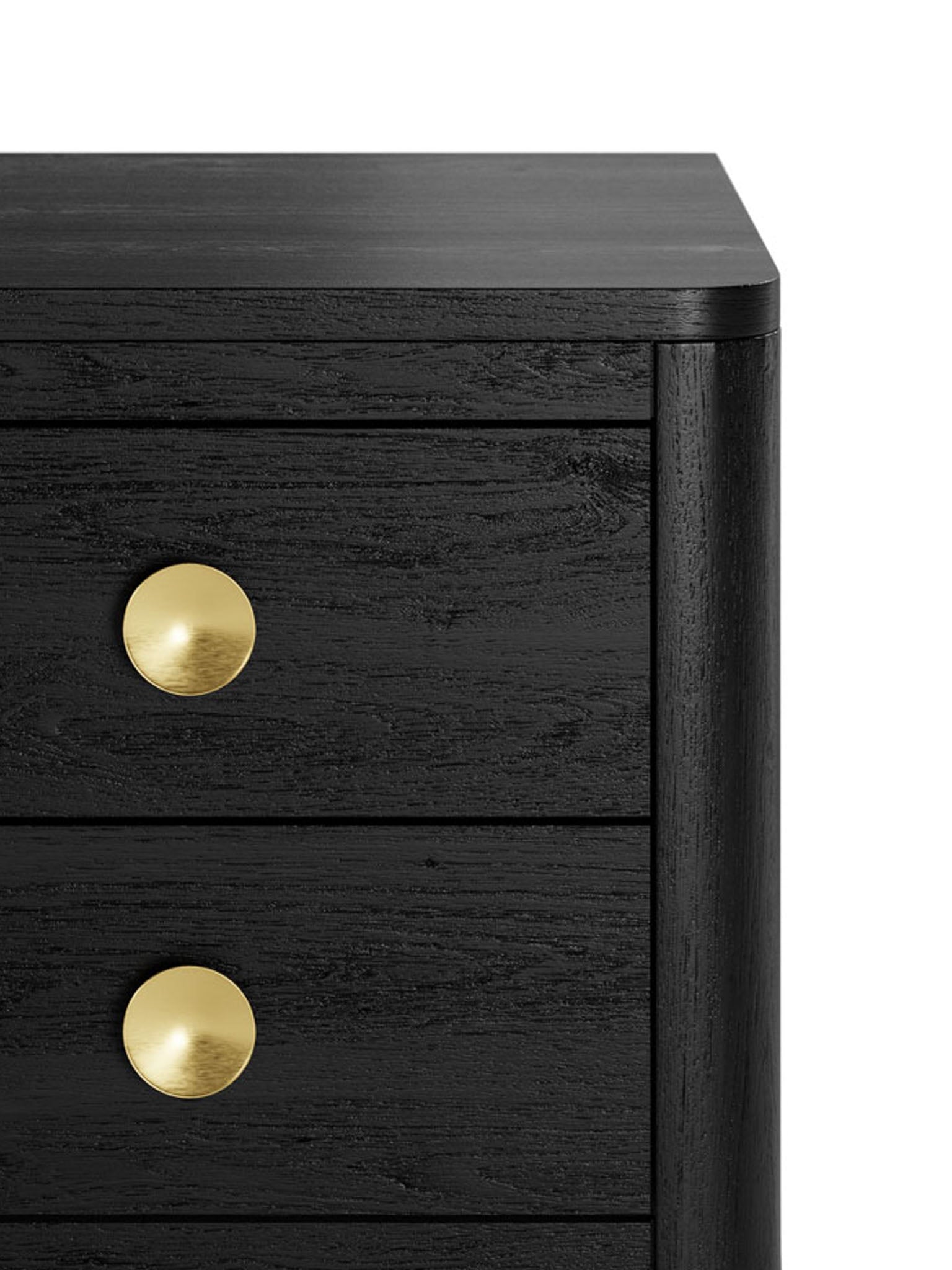 Black Two Drawer Oak Bedside Table with Brass Style Round Handles