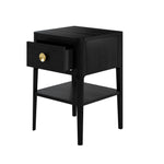 Black one drawer oak bedside table with brass style round handle