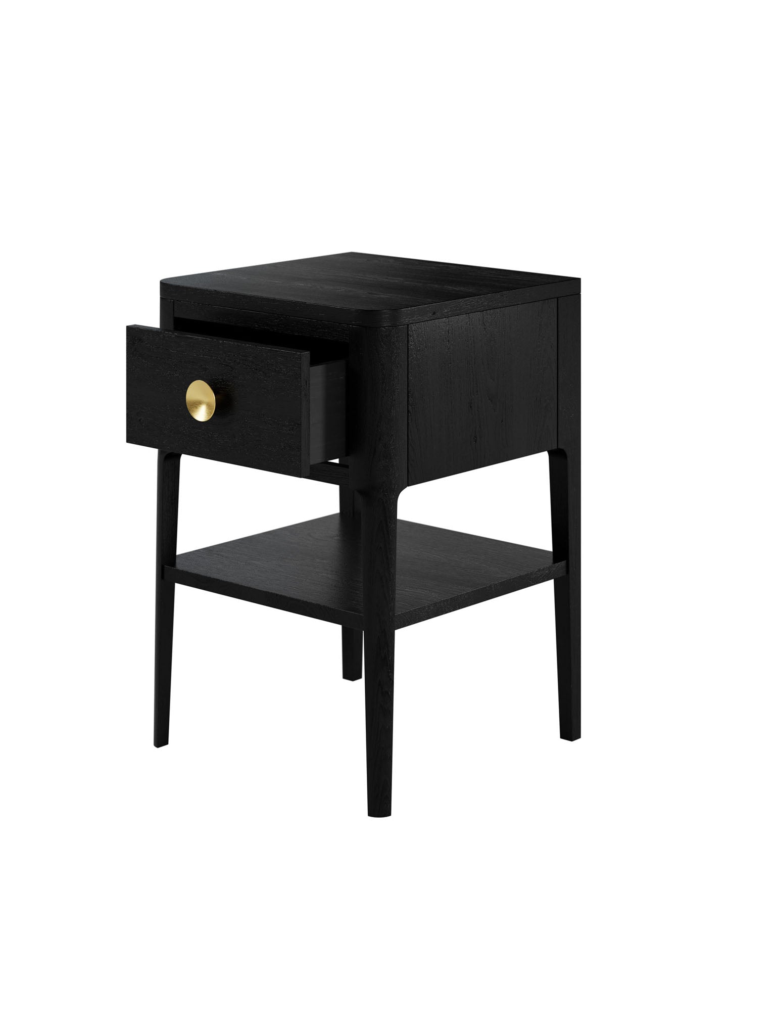 Black one drawer oak bedside table with brass style round handle