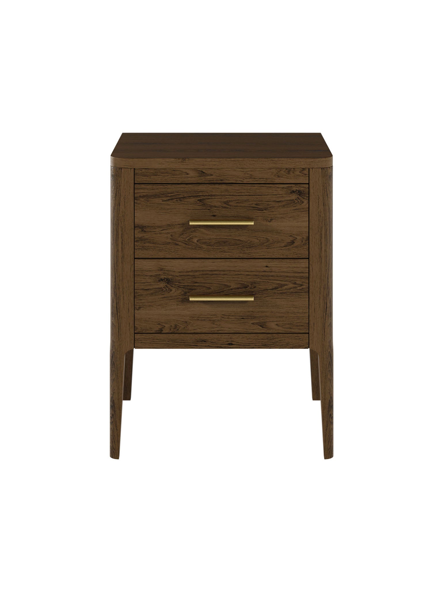 Brown Oak Two Drawer Bedside Table with Brass style Handles