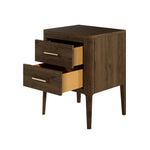 Brown Oak Two Drawer Bedside Table with Brass style Handles