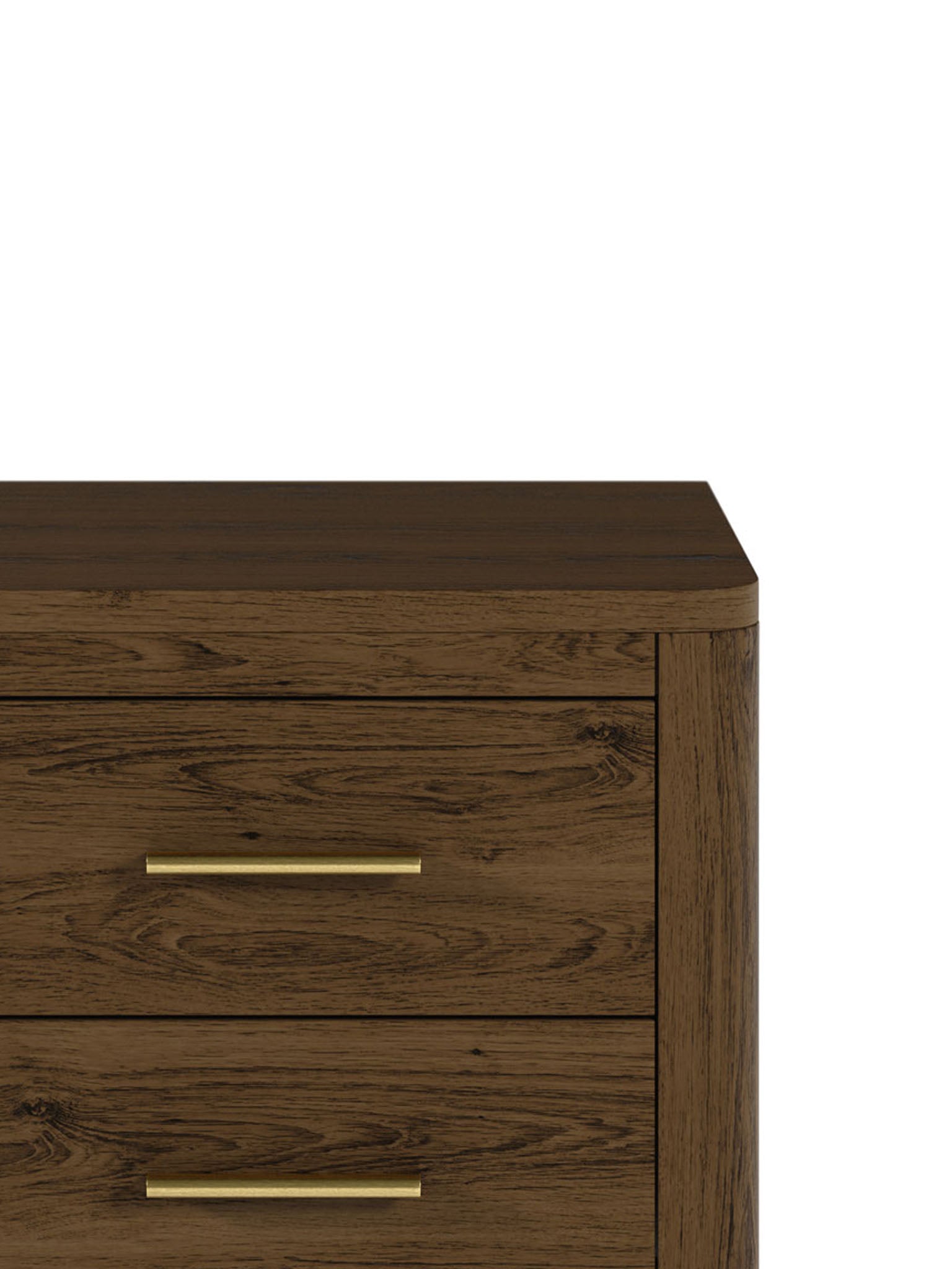 Brown Oak Two Drawer Bedside Table with Brass style Handles