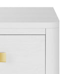 White one drawer oak wood bedside table with gold coloured square handle