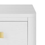 White one drawer oak wood bedside table with gold coloured square handle