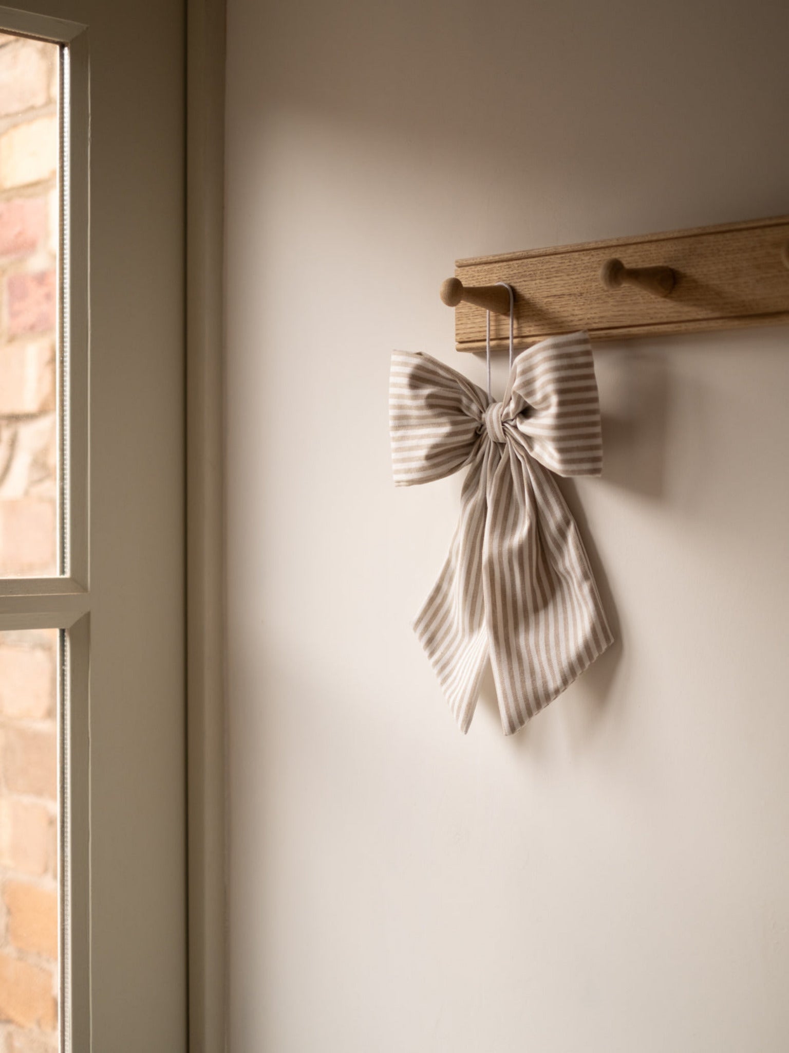 Beige and White Stripe  Hanging Bow