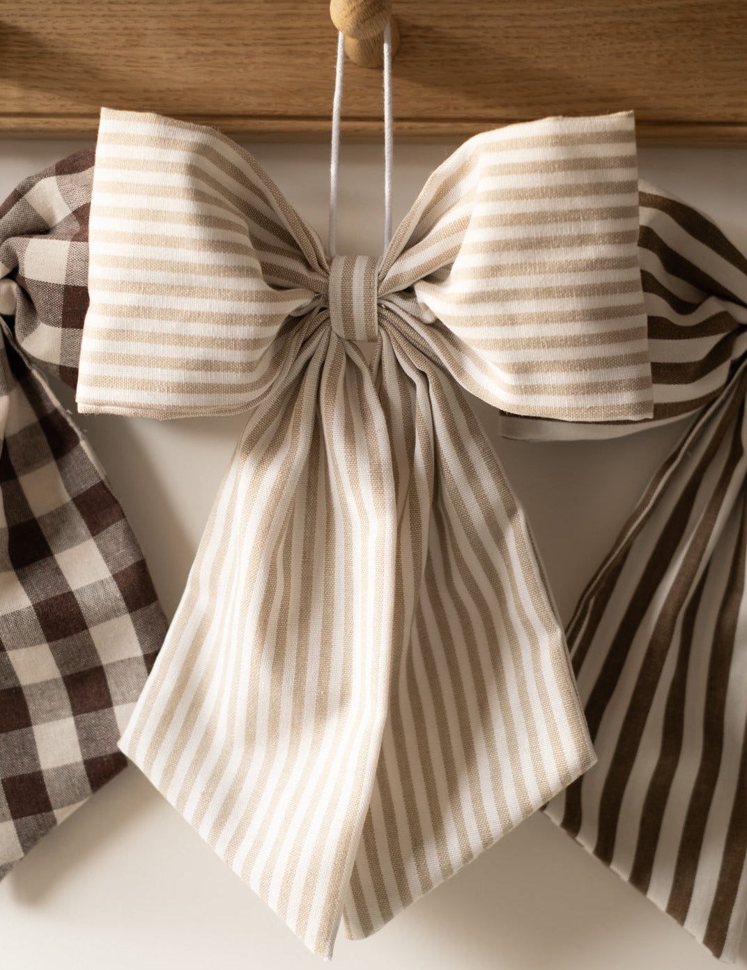 Beige and White Stripe  Hanging Bow