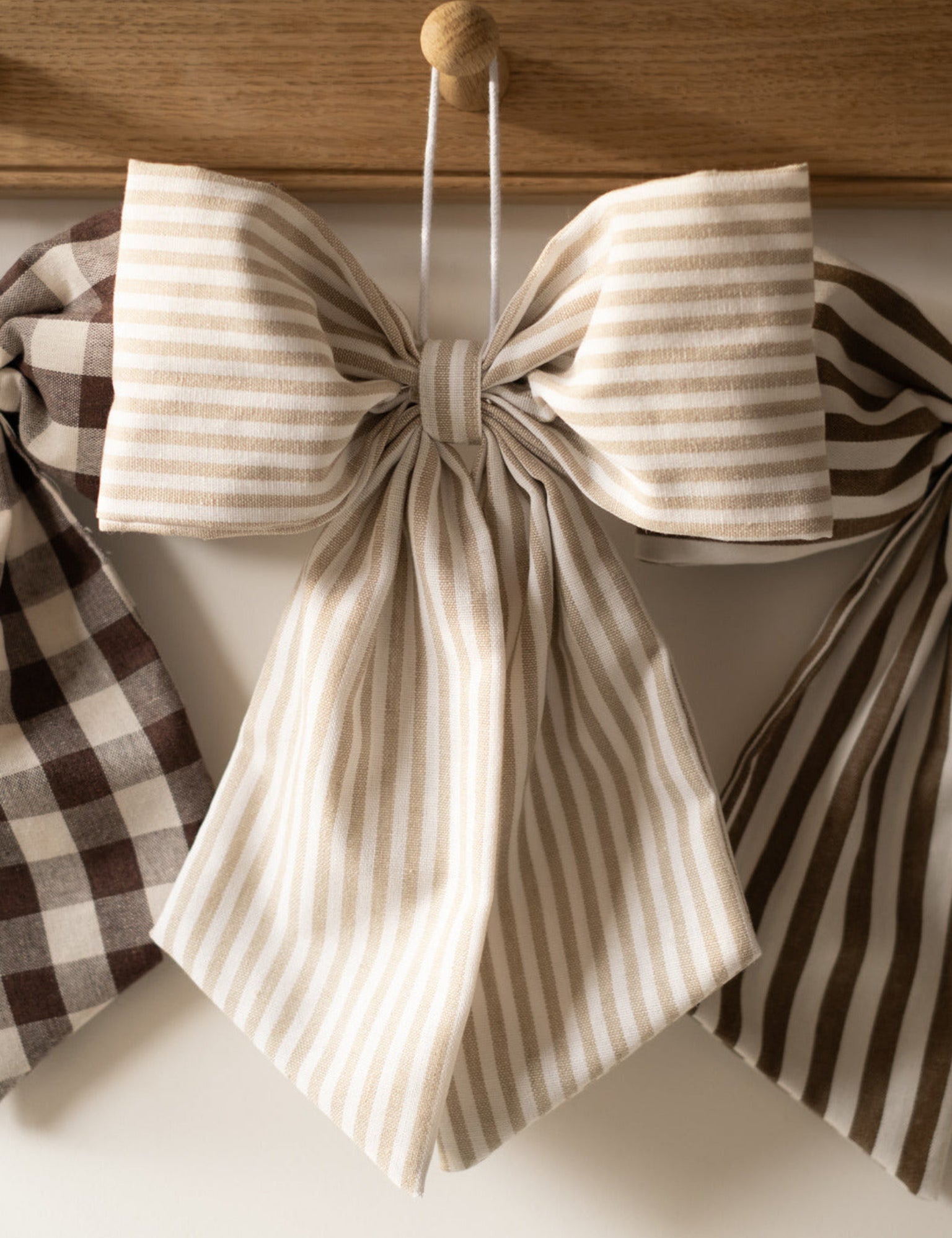 Beige and White Stripe  Hanging Bow